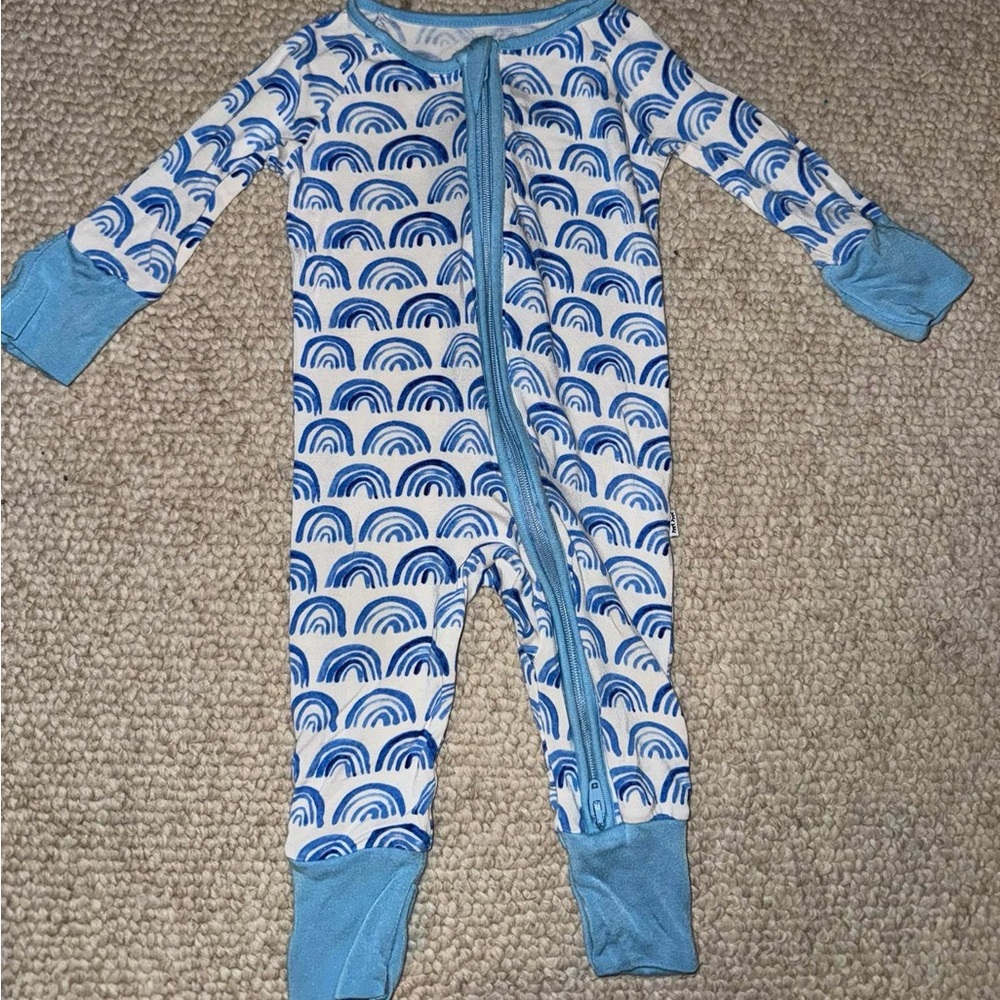 Little Sleepies Blue and White Rainbow Footie
